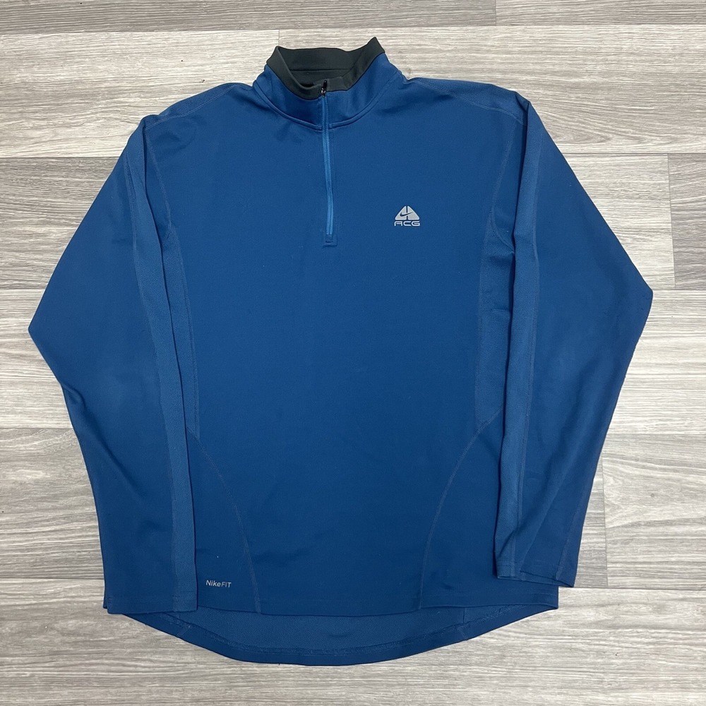 Nike ACG 1/4 Zip Jacket Mens XL Blue Fit Dry Long SLeeve Running Gym Performance